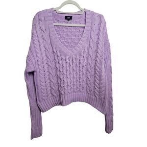 Line Purple Cable Knit V-Neck Sweater Size Small